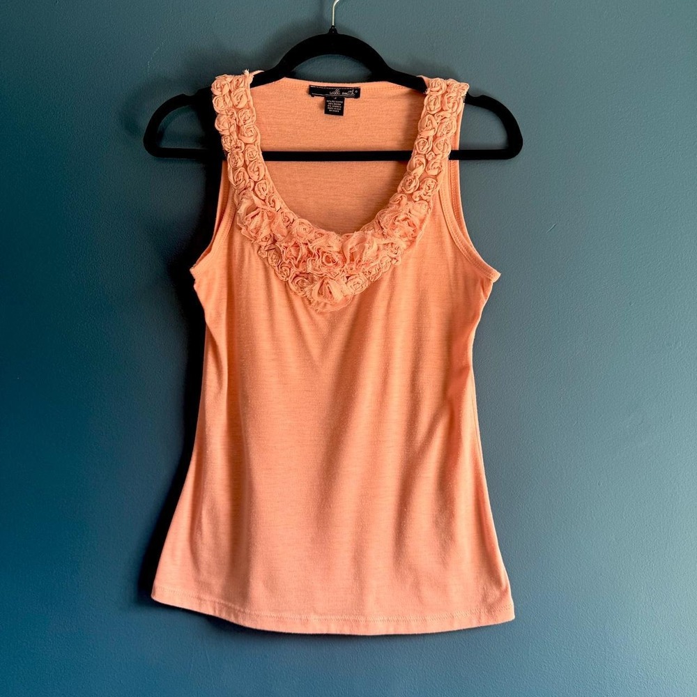 Y2K Peach Rosette Tank Top Women's Size Small Willi Smith Pink 2000s Made In USA